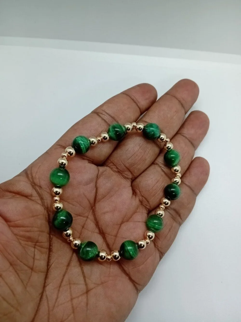 Green Tiger’s Eye Stretch Bracelet 14K Gold Filled | Elite Wealth Growth Focus
